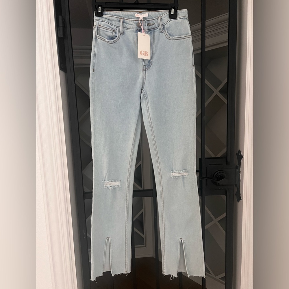 GB Split Front Straight Leg Distressed Jeans
